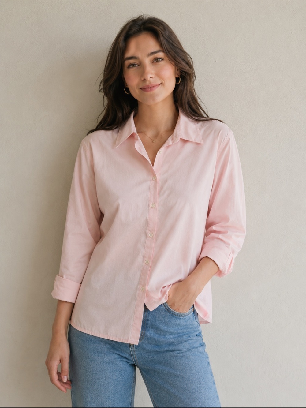 Non Iron Liz Claiborne 100% cotton pink button down blouse